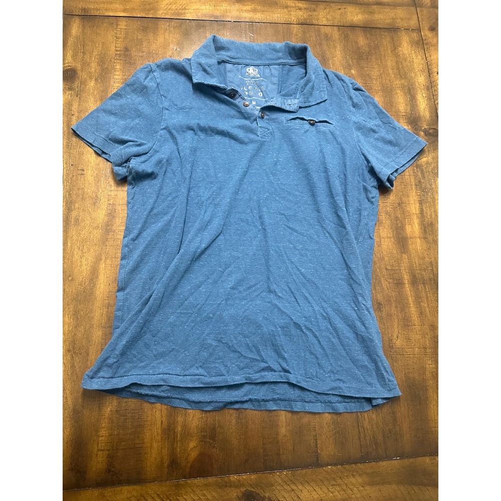 Rock & Republic Mens The Iconic Polo Shirt Blue Slub Knit Short Sleeve Size M